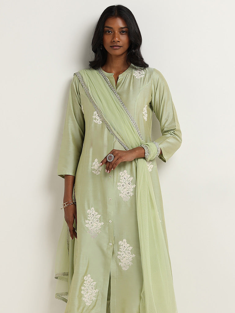 Vark Sage Kurta, Ethnic Pants and Dupatta Set