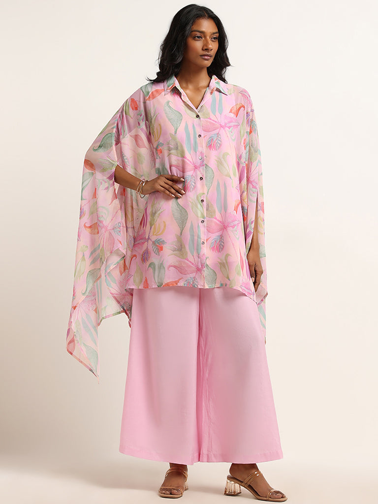 Vark Pink Floral Design Kaftan, Inner and Palazzos Set