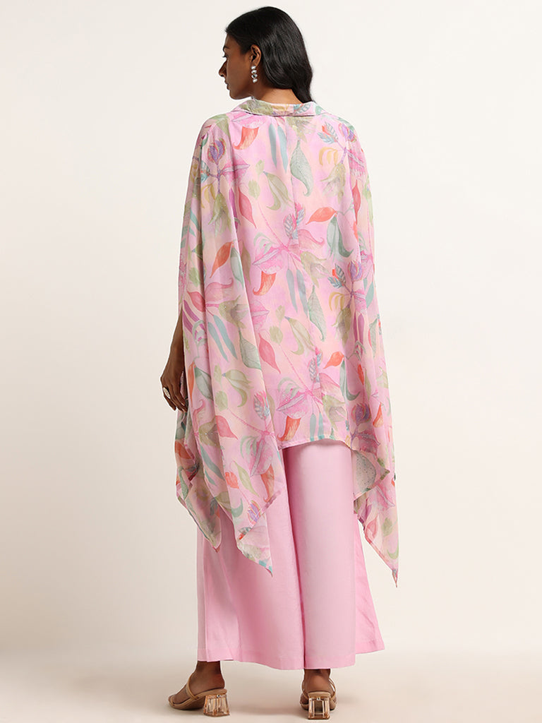 Vark Pink Floral Design Kaftan, Inner and Palazzos Set