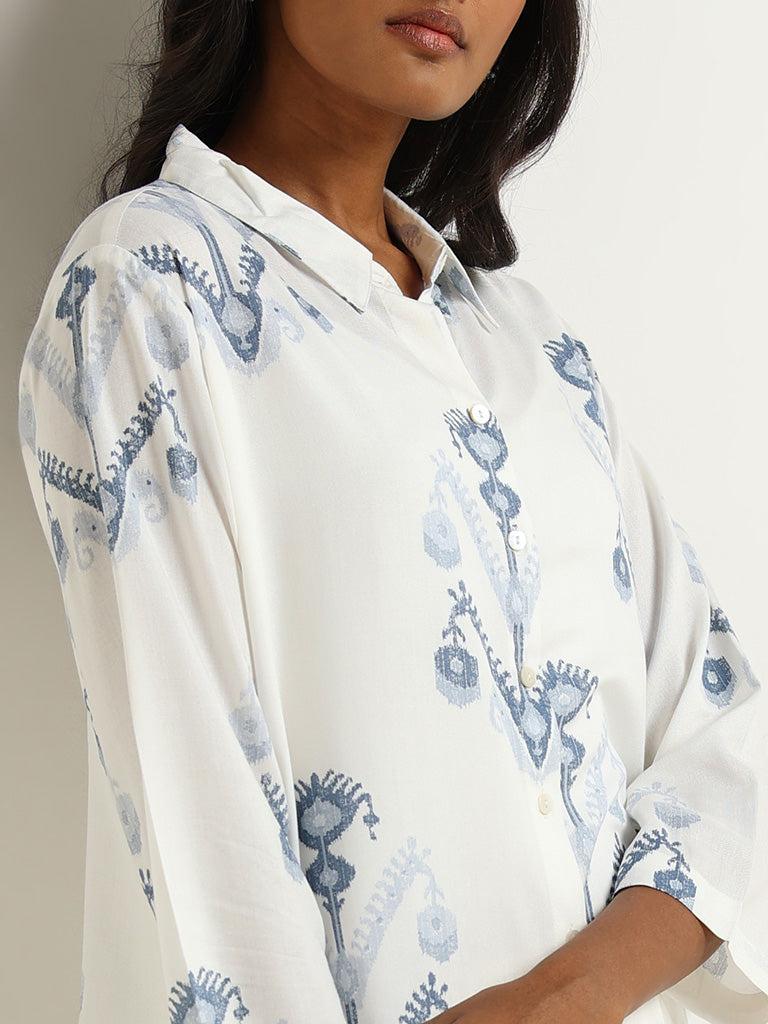 Utsa Blue Print Shirt Kurta