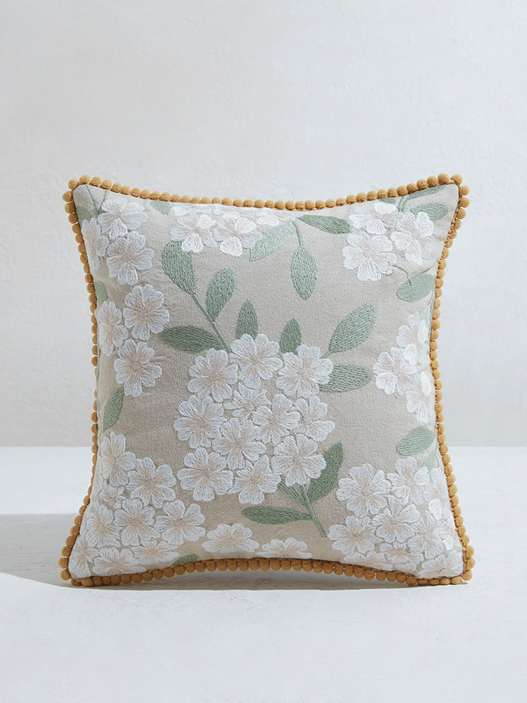 Westside Home White Floral Design Cushion Cover