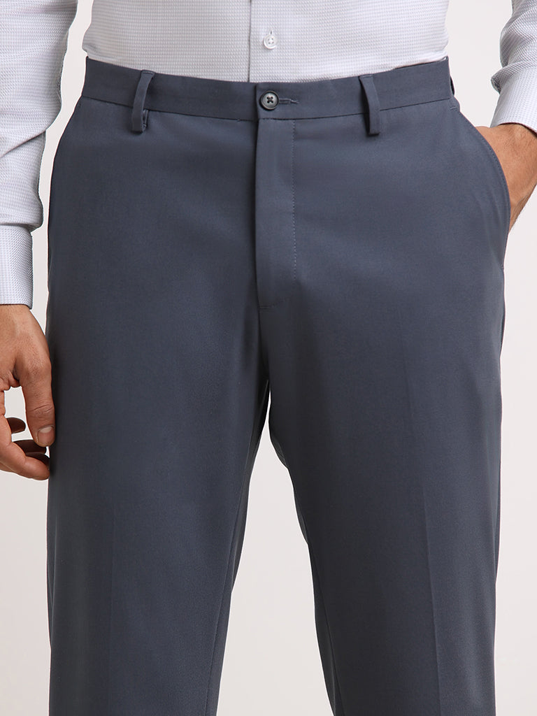 WES Formals Grey Tapered Slim Fit Trousers