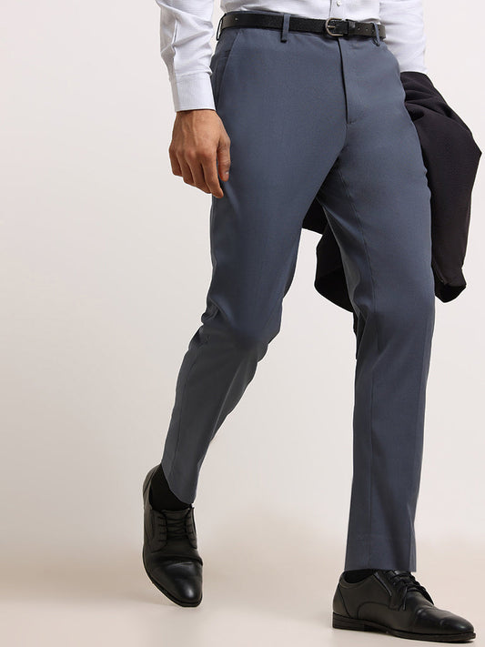 WES Formals Grey Tapered Slim Fit Trousers