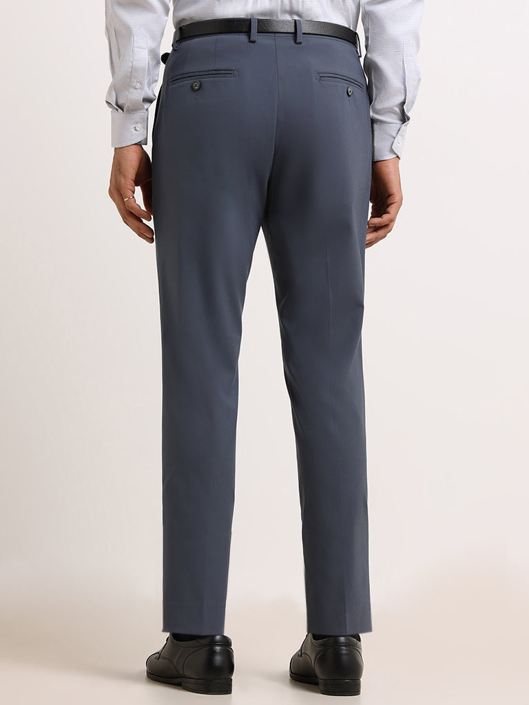 WES Formals Grey Tapered Slim Fit Trousers