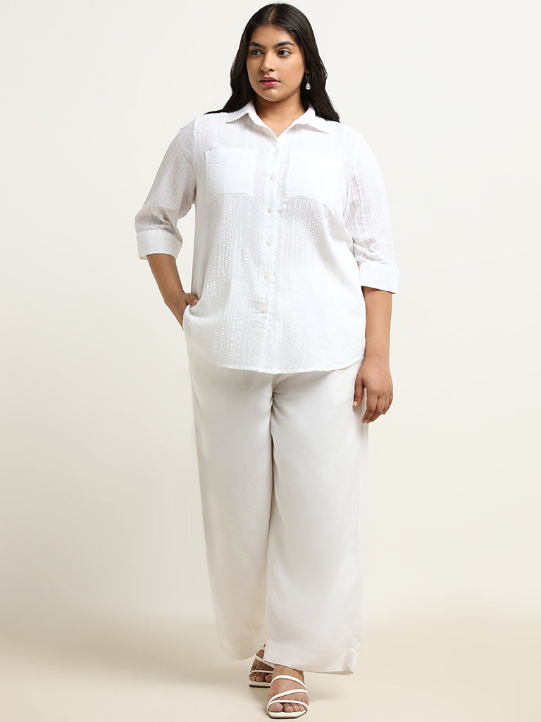 Gia White Seersucker Cotton Shirt