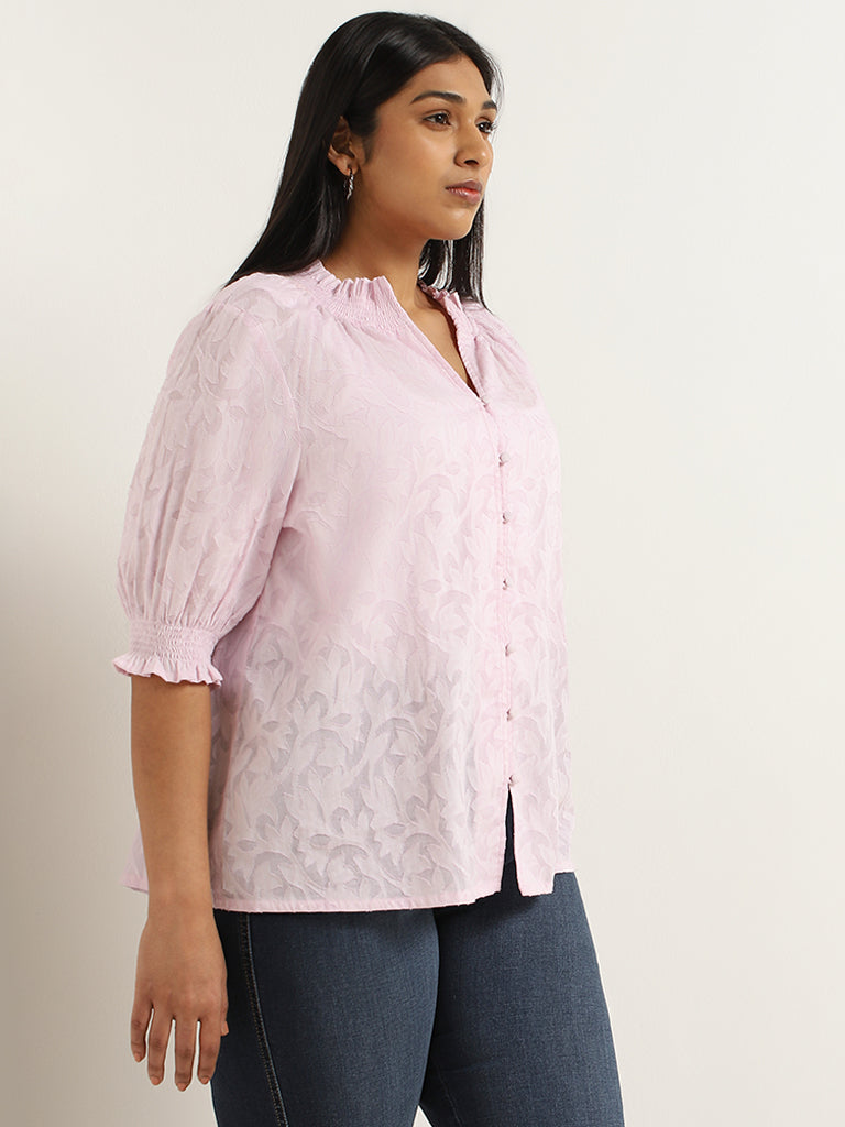 Gia Pink Self-Patterned Cotton Top