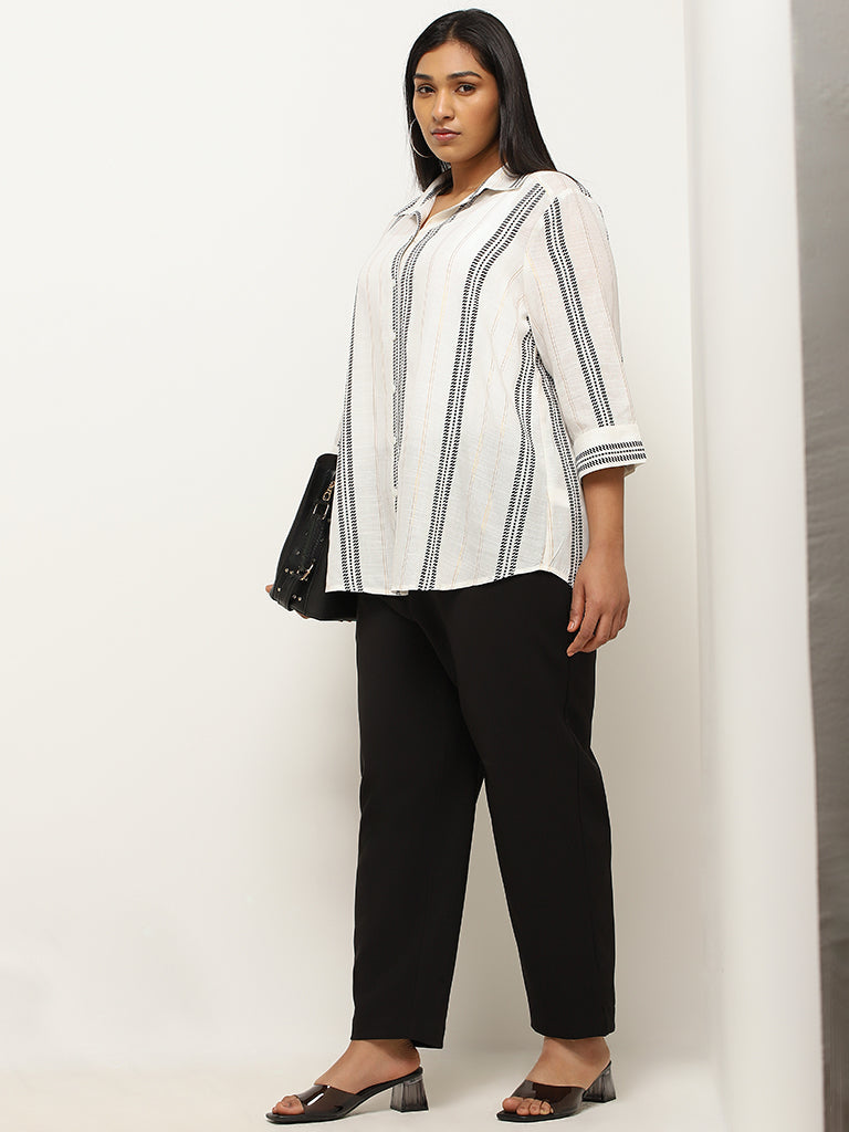 Gia Off-White Striped Printed Cotton Shirt