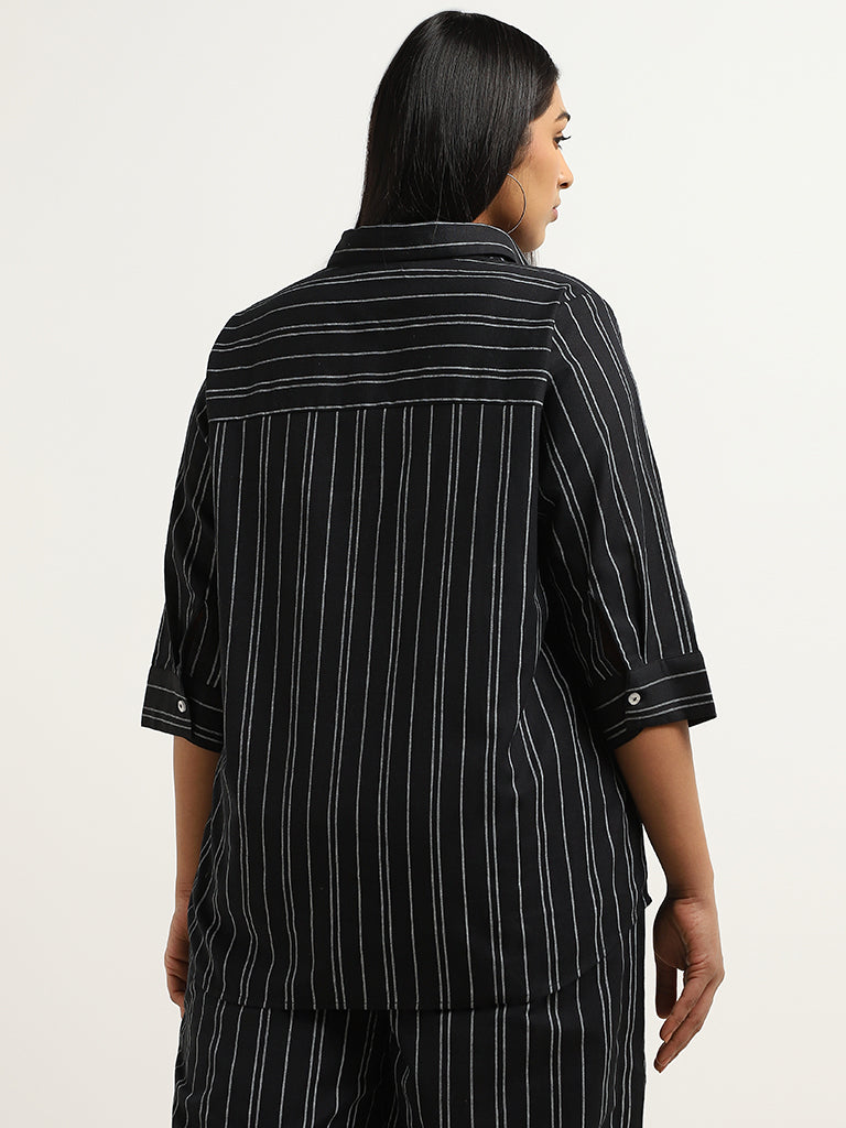 Gia Black Striped Cotton Shirt