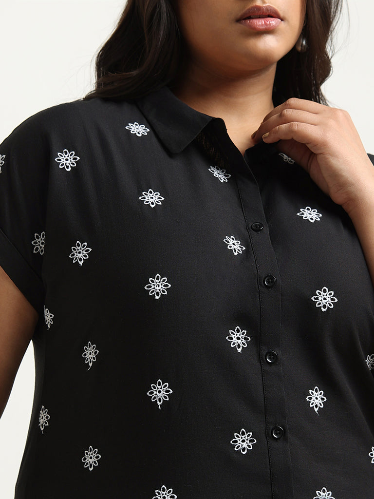 Gia Black Schiffli Cotton Shirt