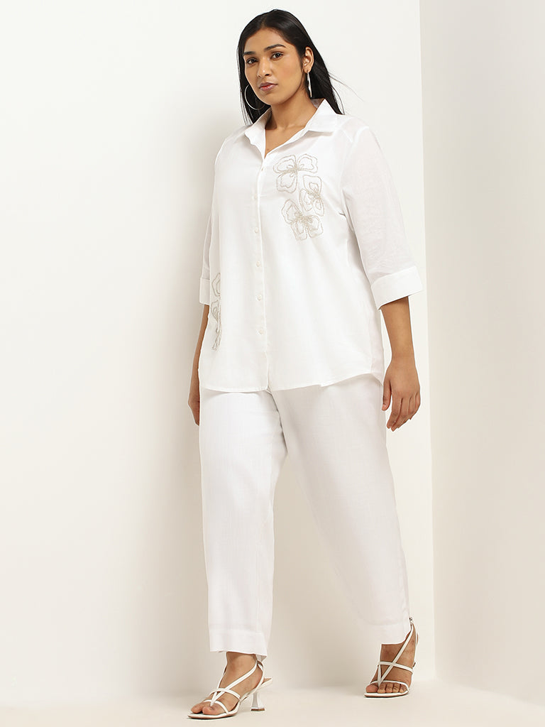 Gia White Embellished Cotton Shirt