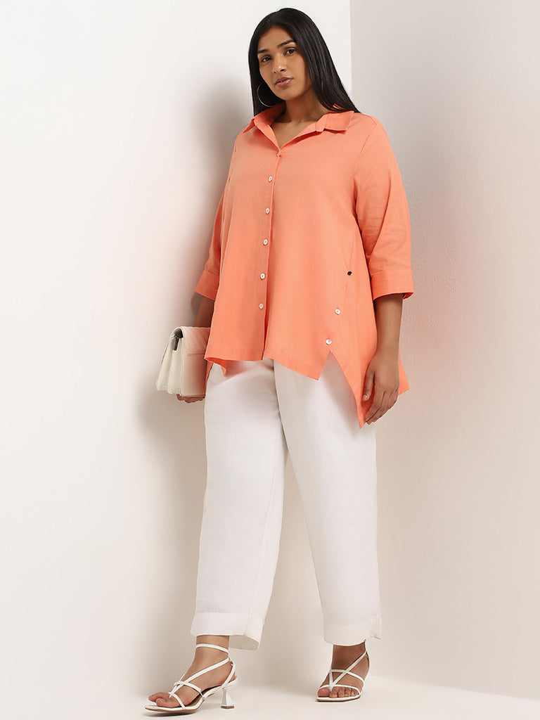 Gia Orange Drop Tail Blended Linen Shirt