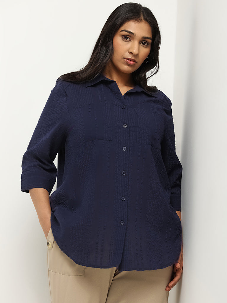 Gia Navy Textured Cotton Shirt