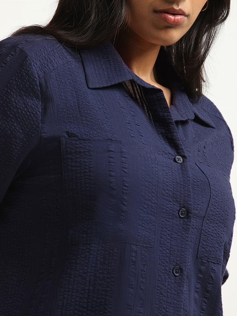 Gia Navy Textured Cotton Shirt