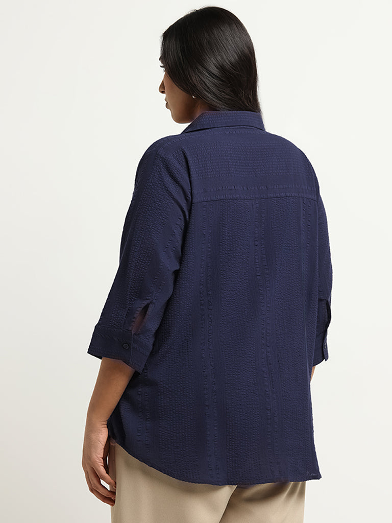 Gia Navy Textured Cotton Shirt