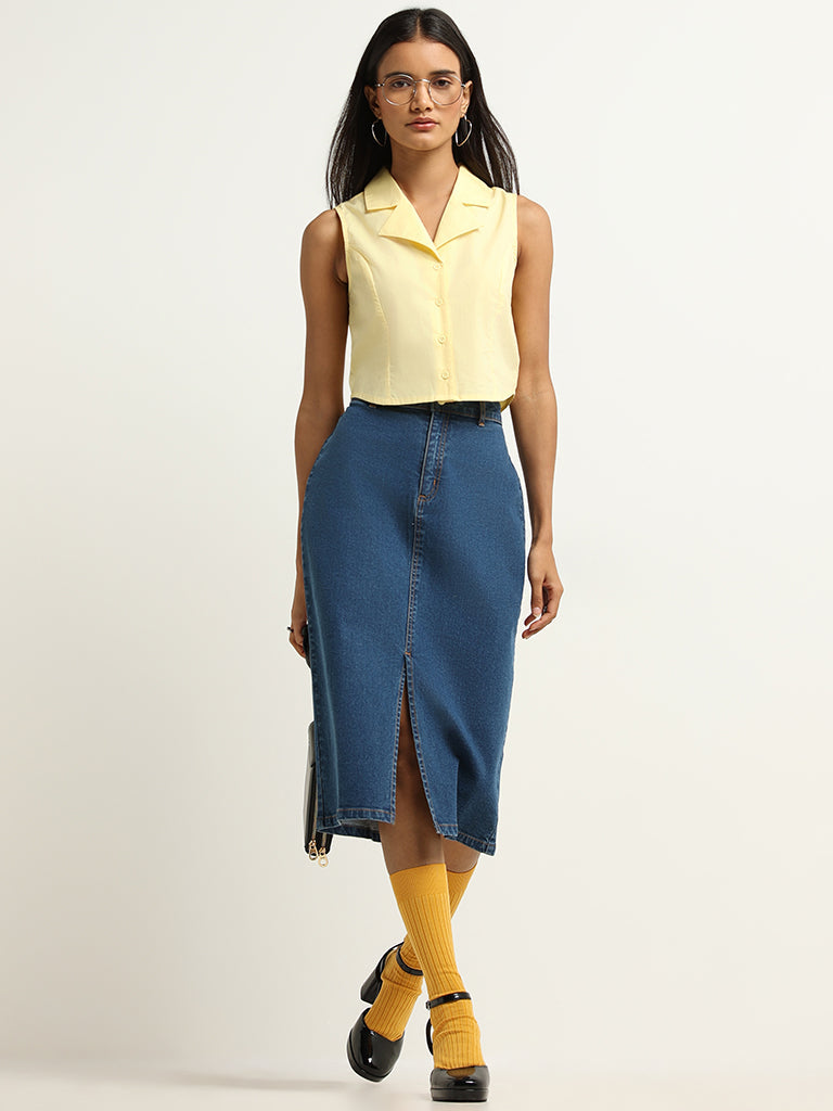 Nuon Yellow Cotton Cropped Shirt