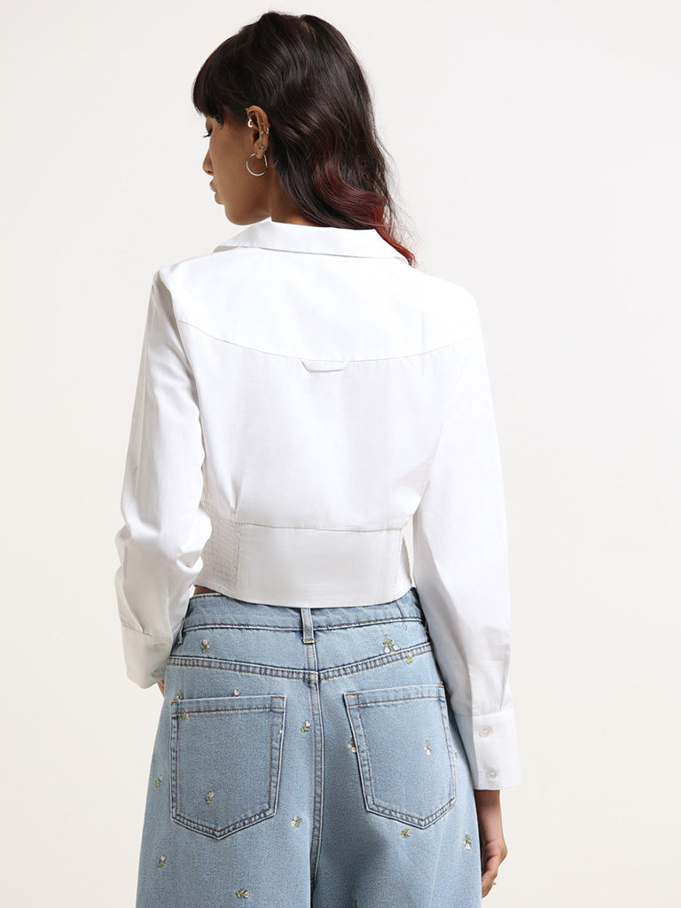 Nuon White Crop Denim Top