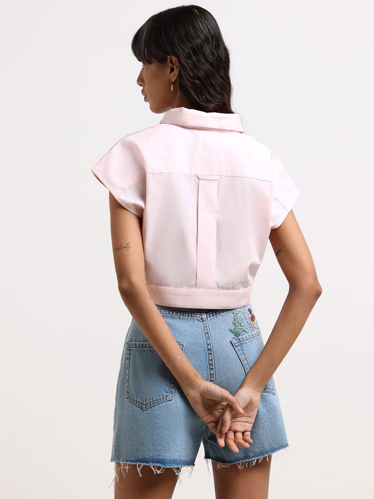 Nuon Pink Cotton Cropped Shirt