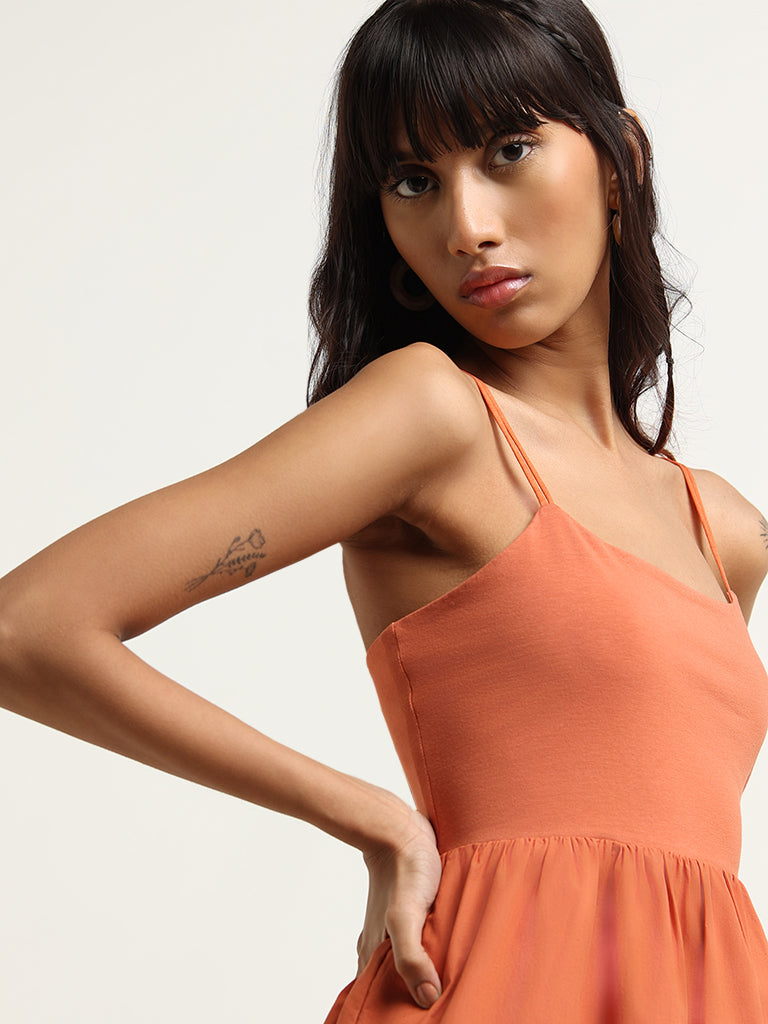 Nuon Orange Cotton Strappy Midi Dress