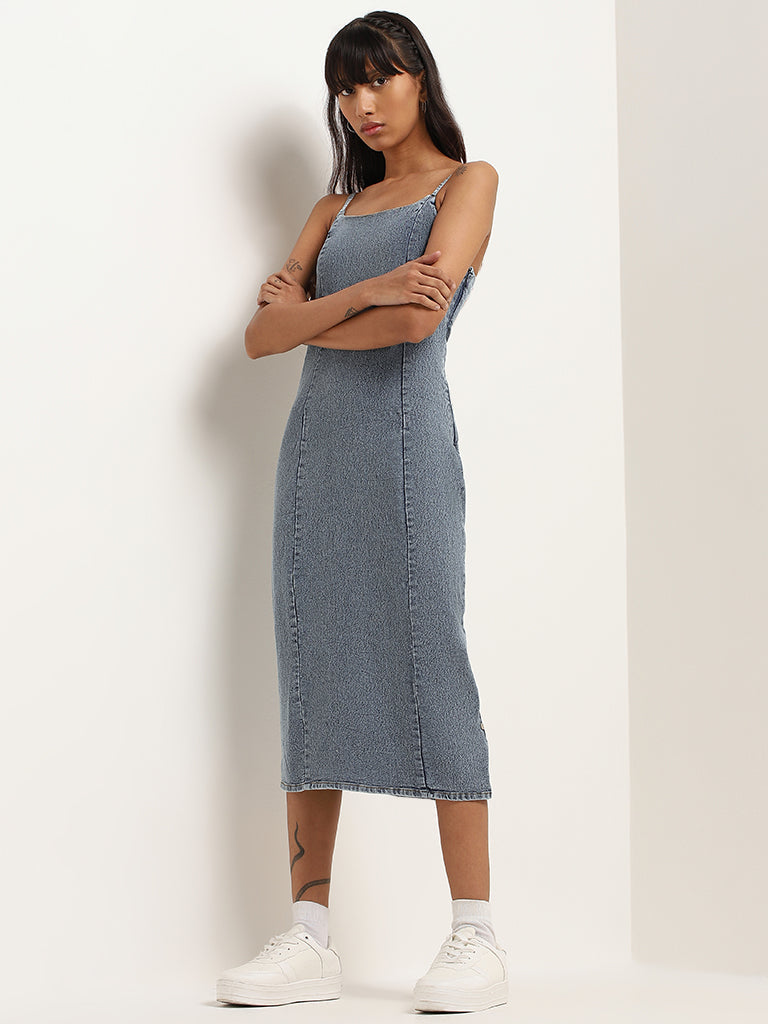 Nuon Blue Strappy Straight Denim Dress