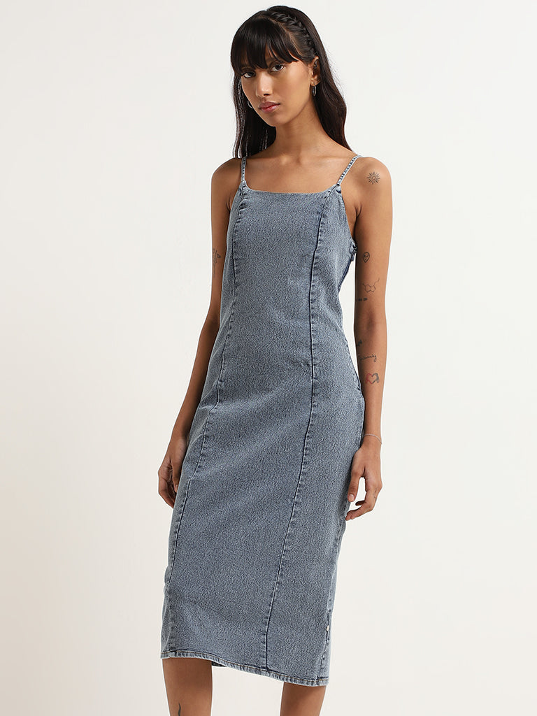 Nuon Blue Strappy Straight Denim Dress