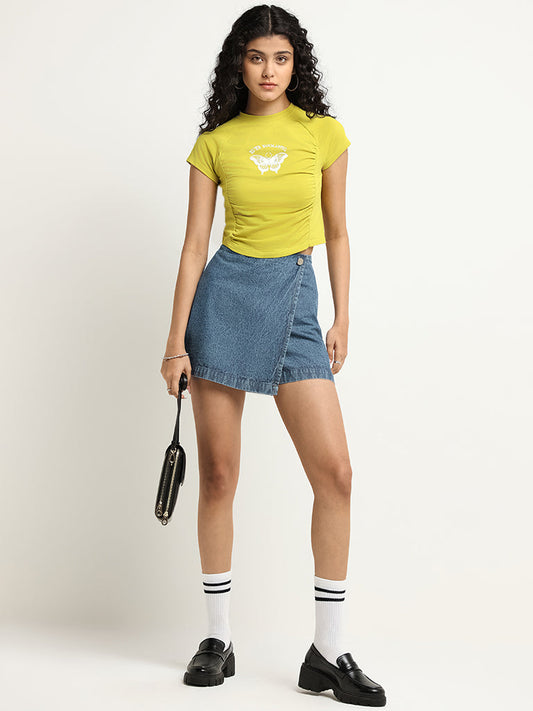 Nuon Blue Solid Denim Skort