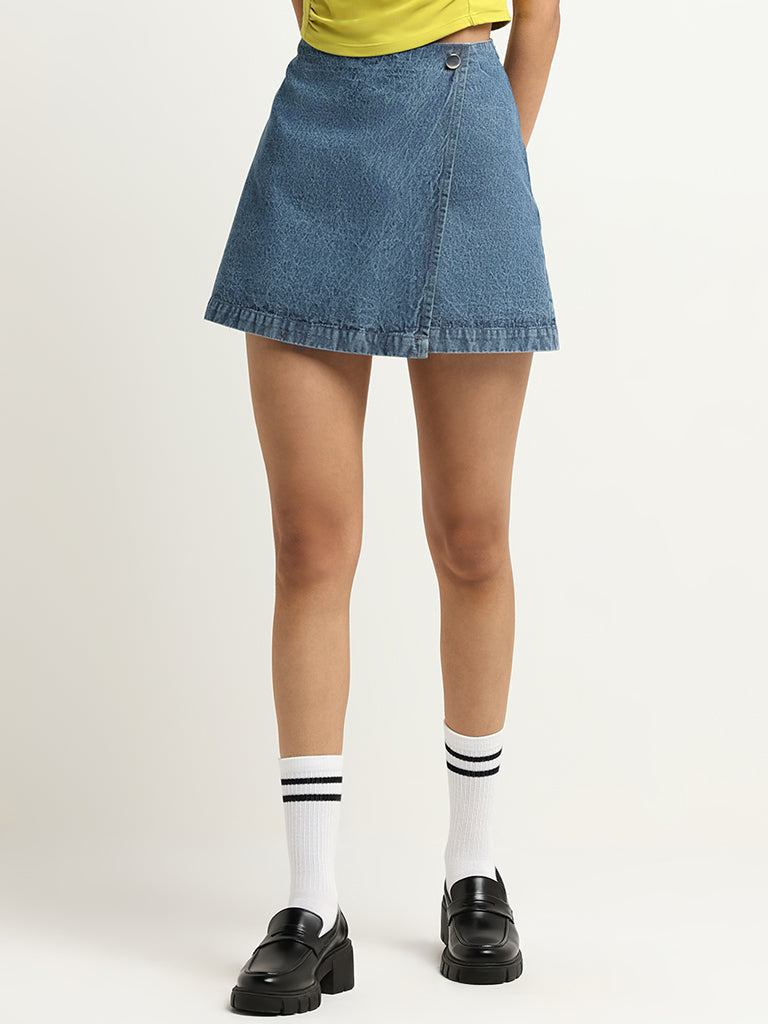 Nuon Blue Solid Denim Skort