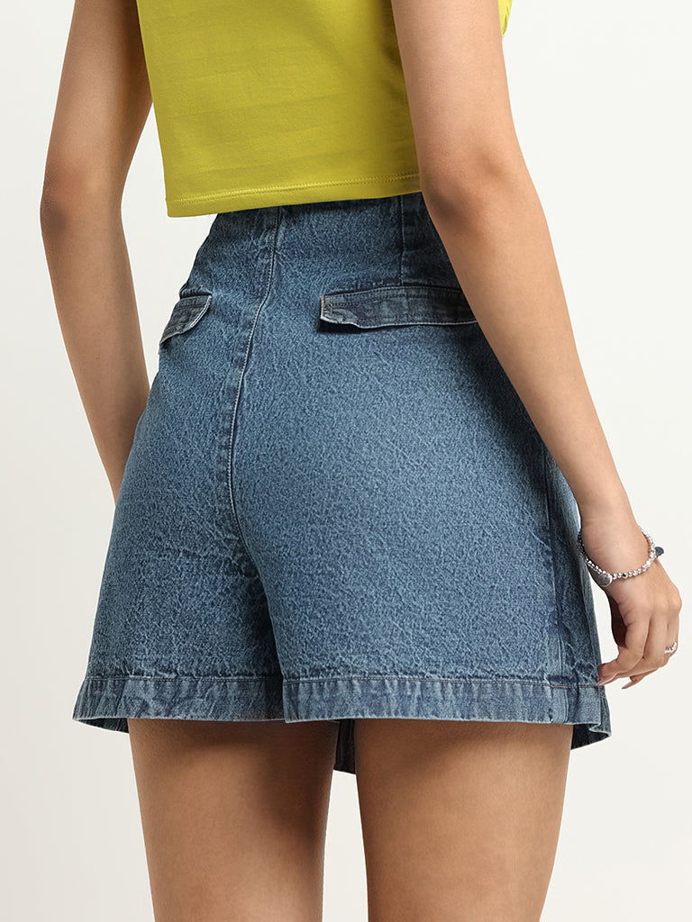 Nuon Blue Solid Denim Skort