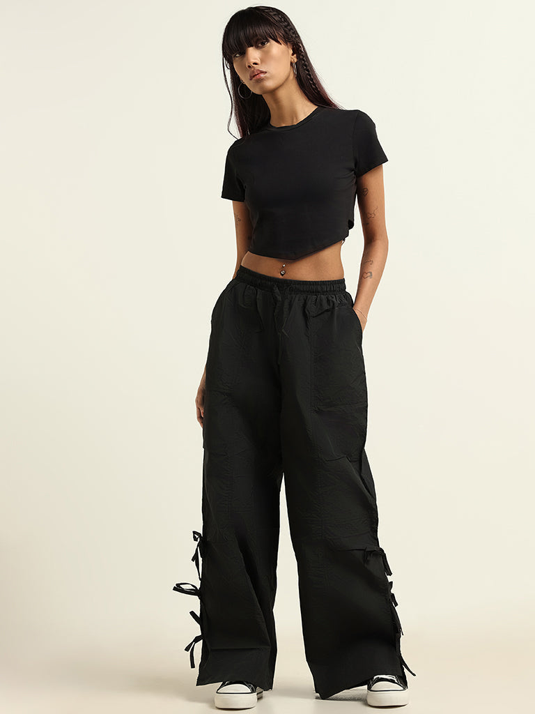 Nuon Black Plain Parachute Pants