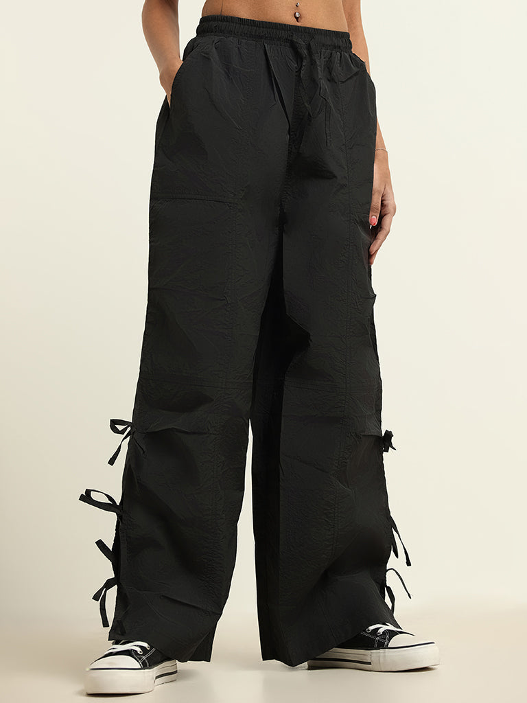 Nuon Black Plain Parachute Pants