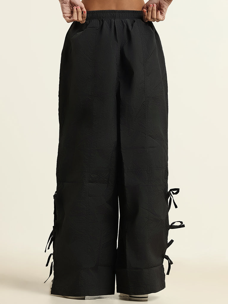 Nuon Black Plain Parachute Pants