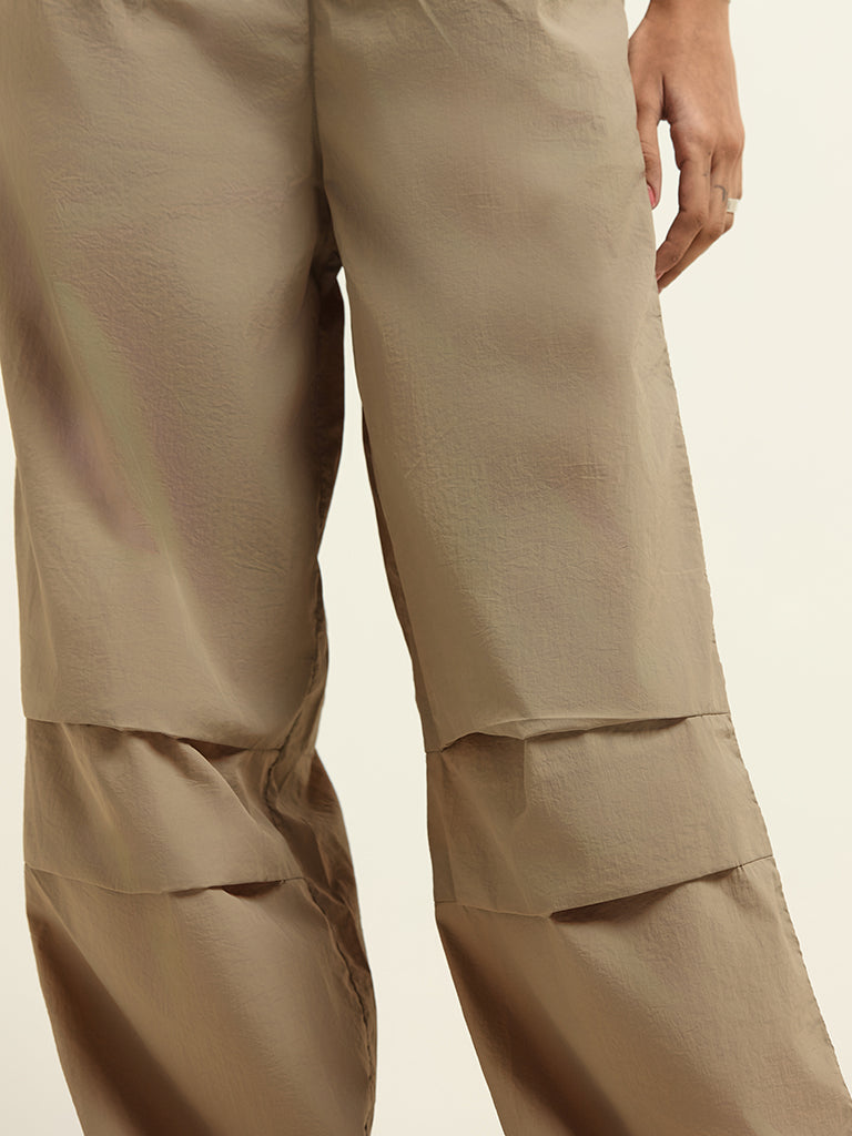 Nuon Beige Plain Parachute Pants