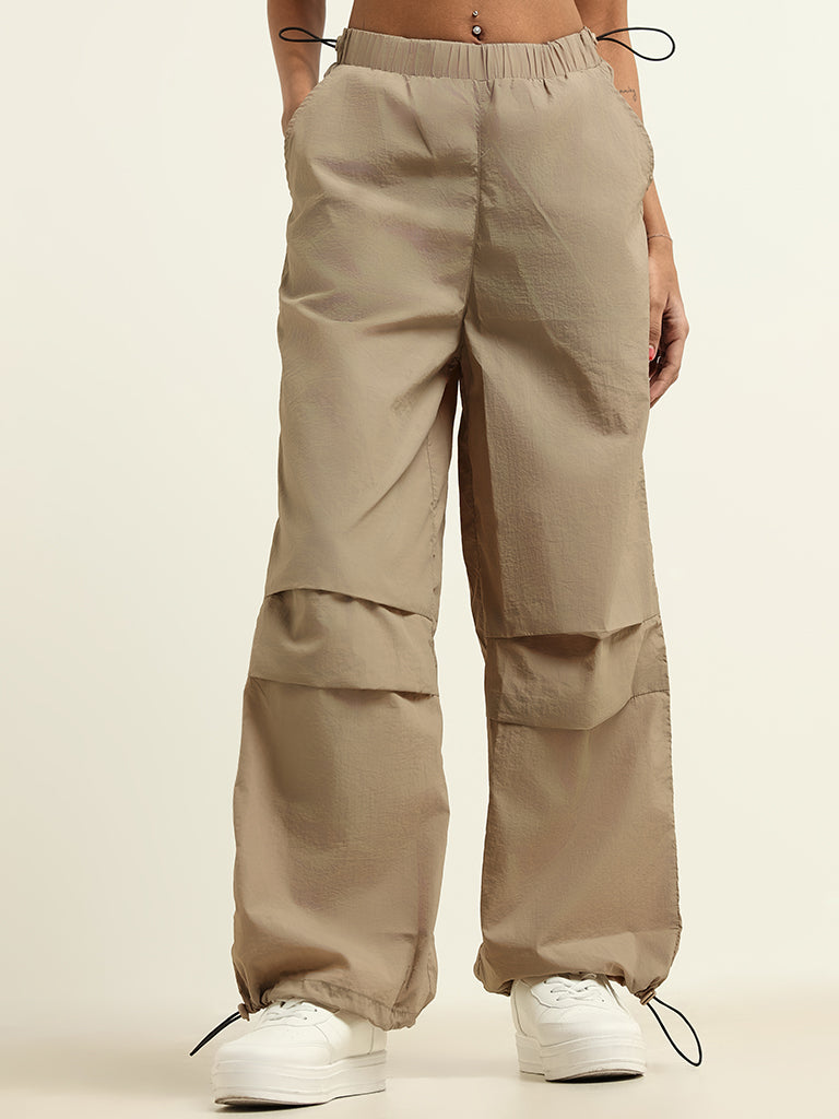 Nuon Beige Plain Parachute Pants