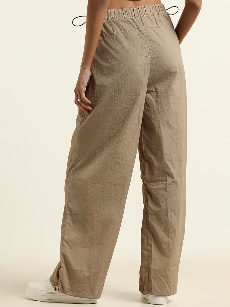 Nuon Beige Plain Parachute Pants