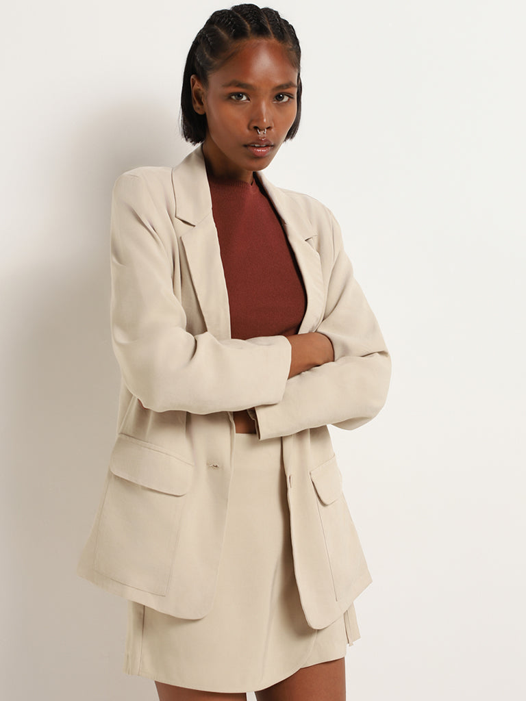 Nuon Solid Beige Blazer