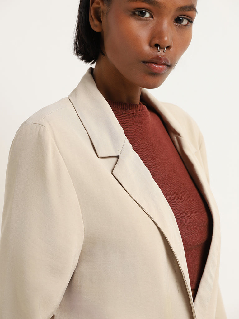 Nuon Solid Beige Blazer