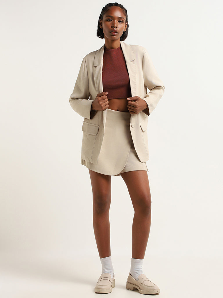 Nuon Solid Beige Blazer