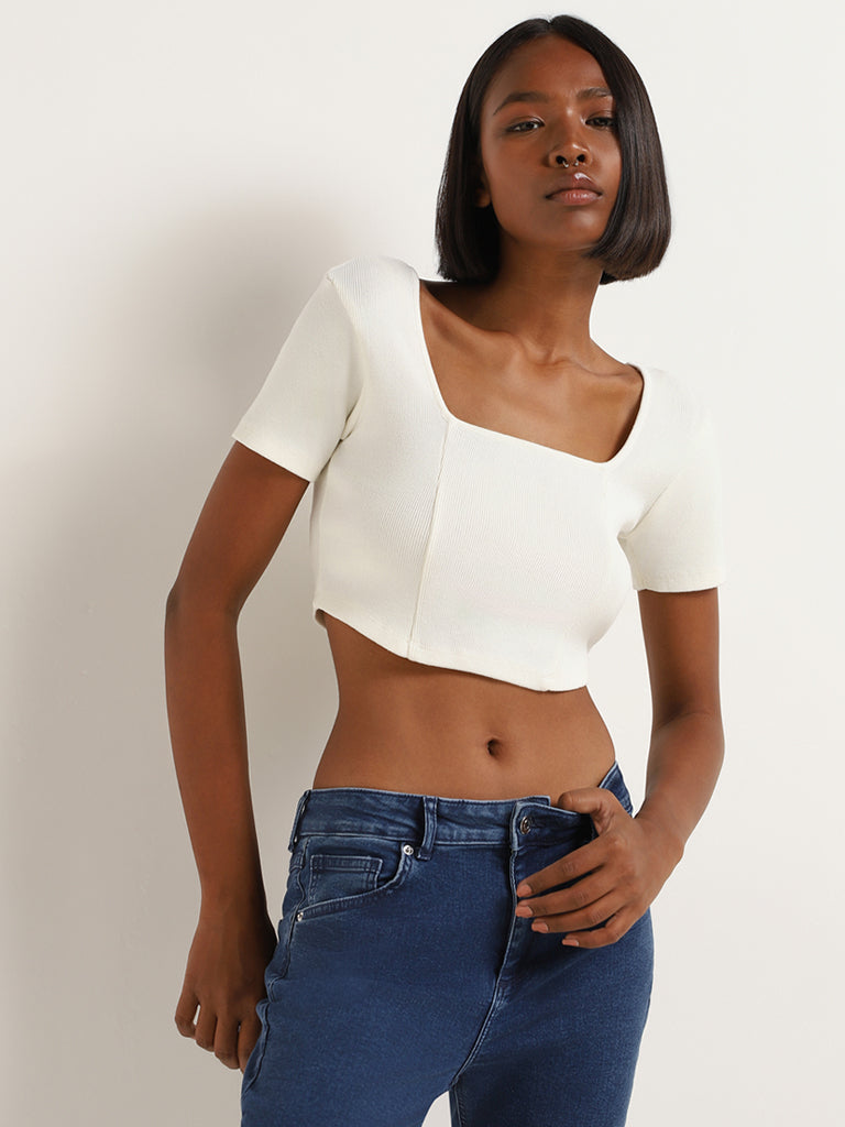 Nuon White Ribbed Crop Top