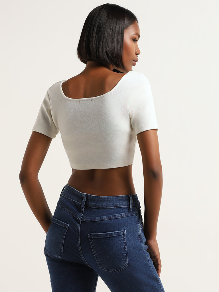 Nuon White Ribbed Crop Top