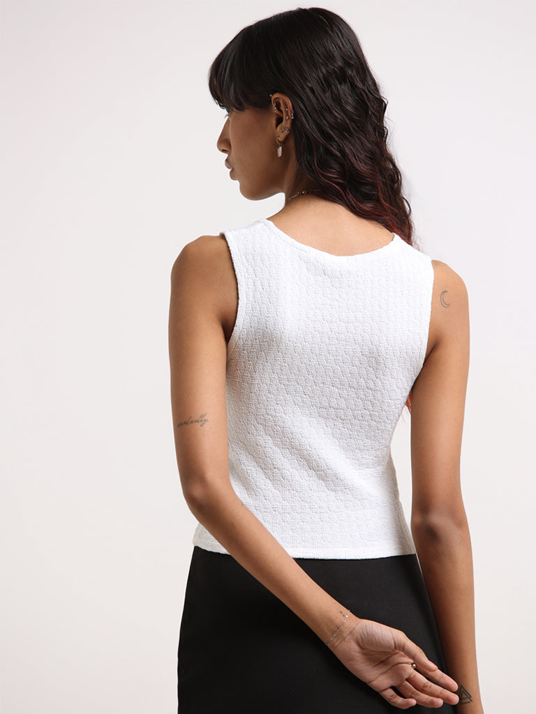 Nuon White Cotton Blend Cut Out Vest Top