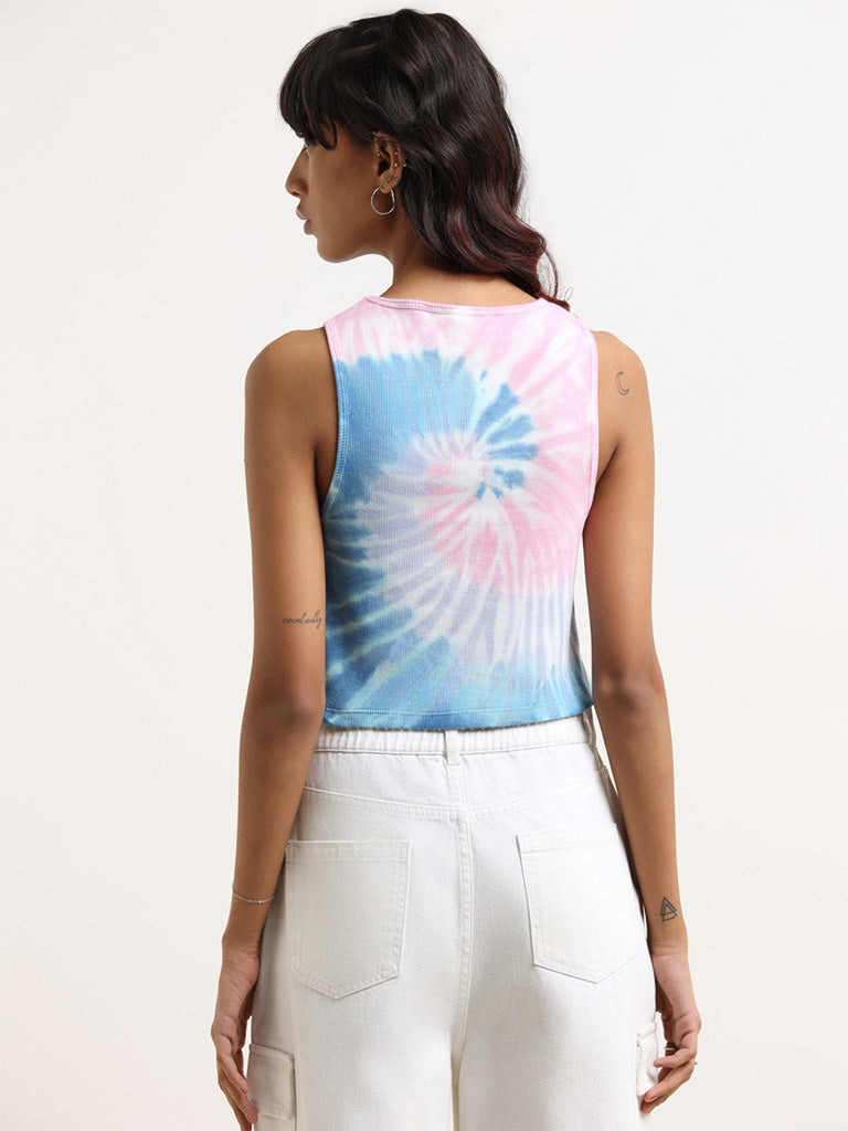 Nuon Blue Tie-Dye Cotton Blend T-Shirt