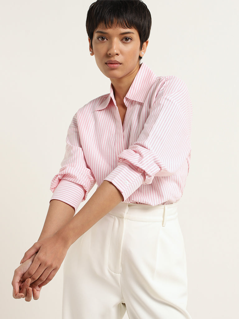 Wardrobe Pink Contrast Striped Cotton Shirt