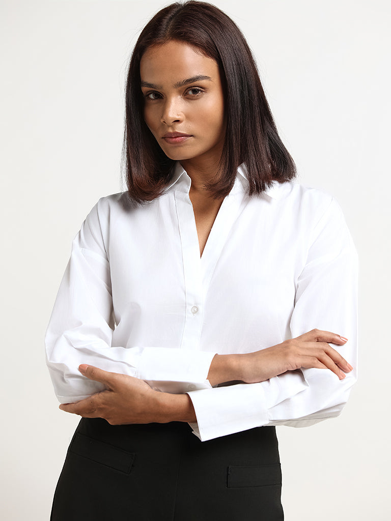 Wardrobe White Collared Cotton Shirt