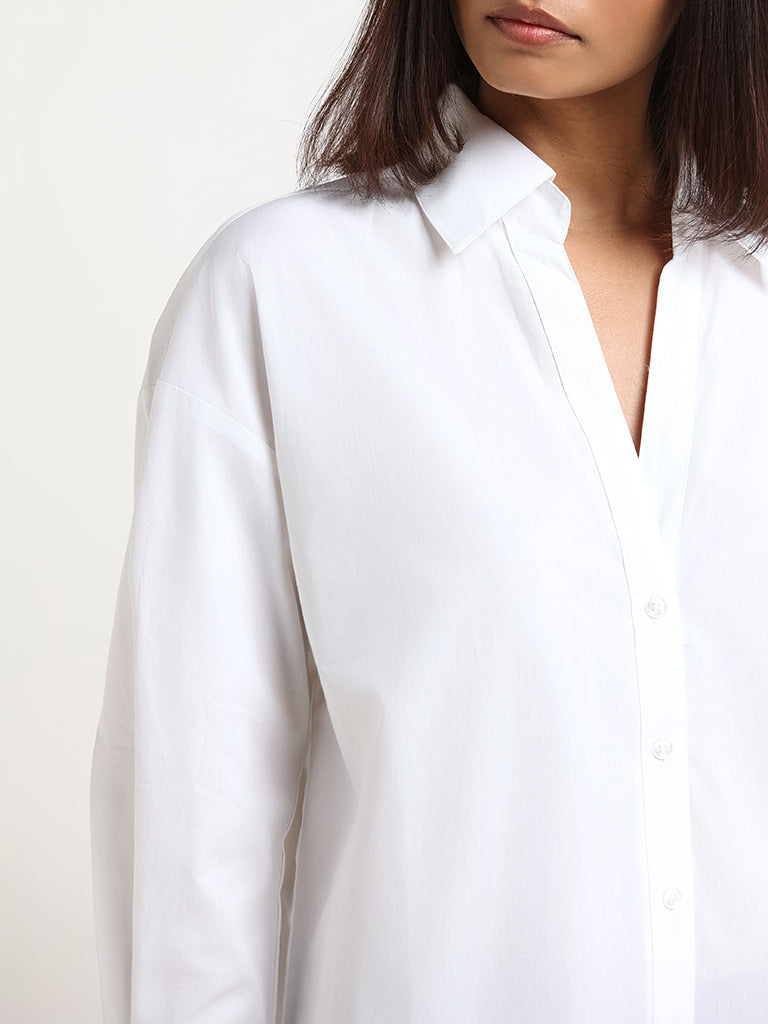 Wardrobe White Collared Cotton Shirt