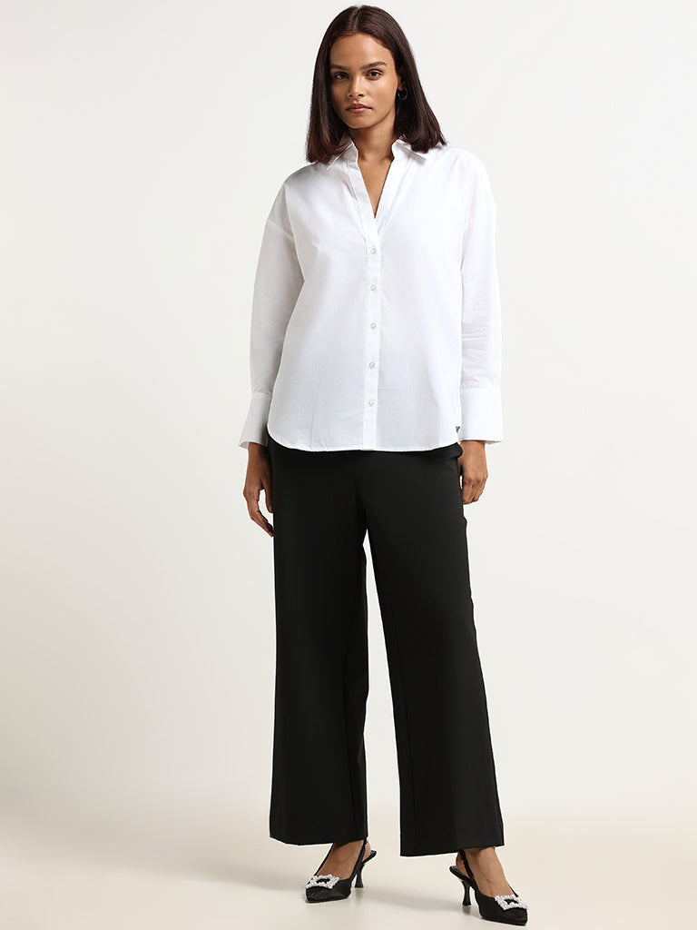 Wardrobe White Collared Cotton Shirt