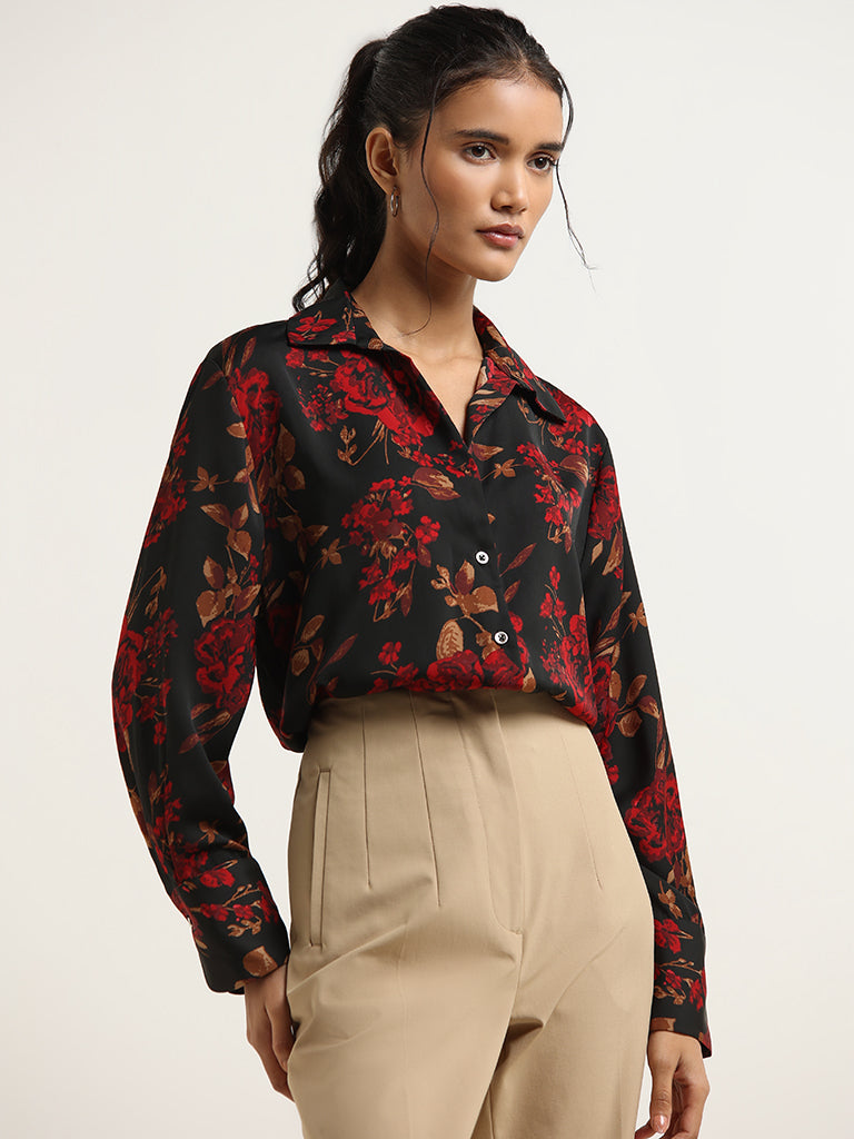 Wardrobe Black Printed Cotton Shirt