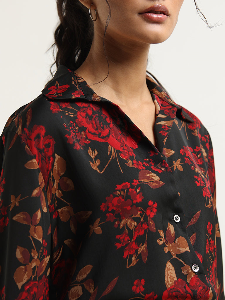 Wardrobe Black Printed Cotton Shirt