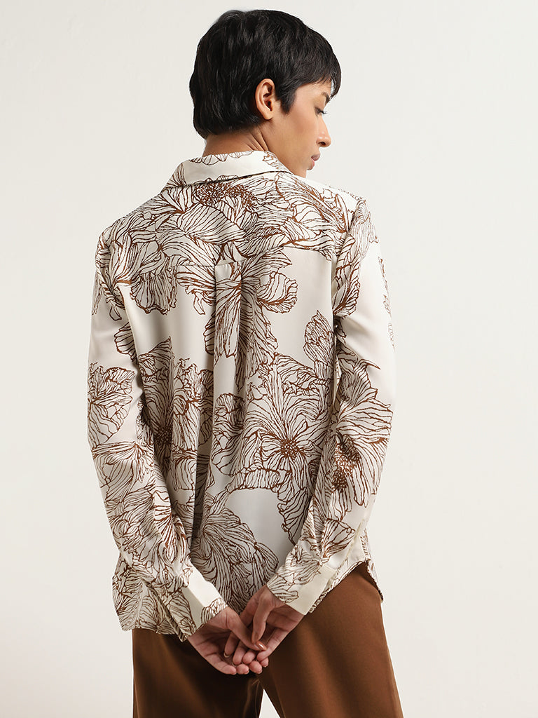 Wardrobe Brown Floral Printed Shirt