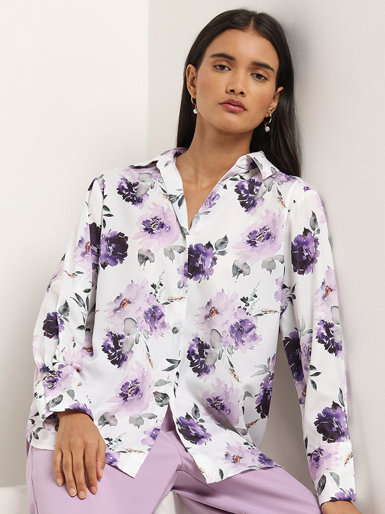 Wardrobe White Floral Print Loose Fit Shirt