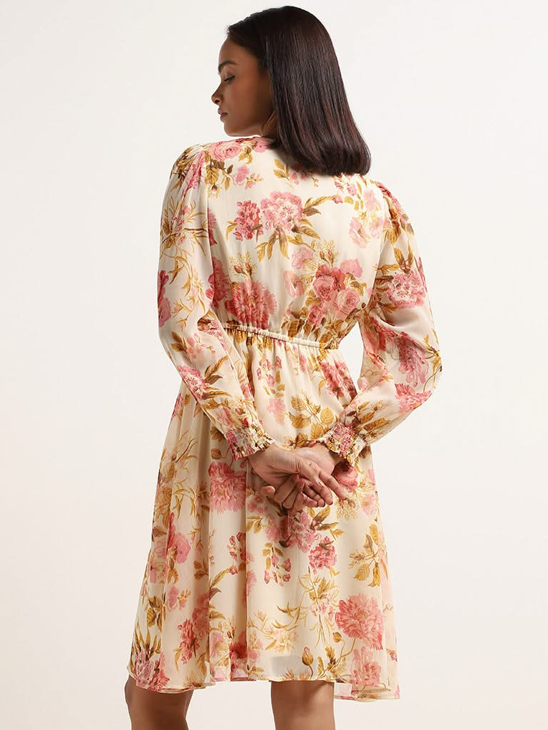 Wardrobe Off-White Floral Print A-Line Dress