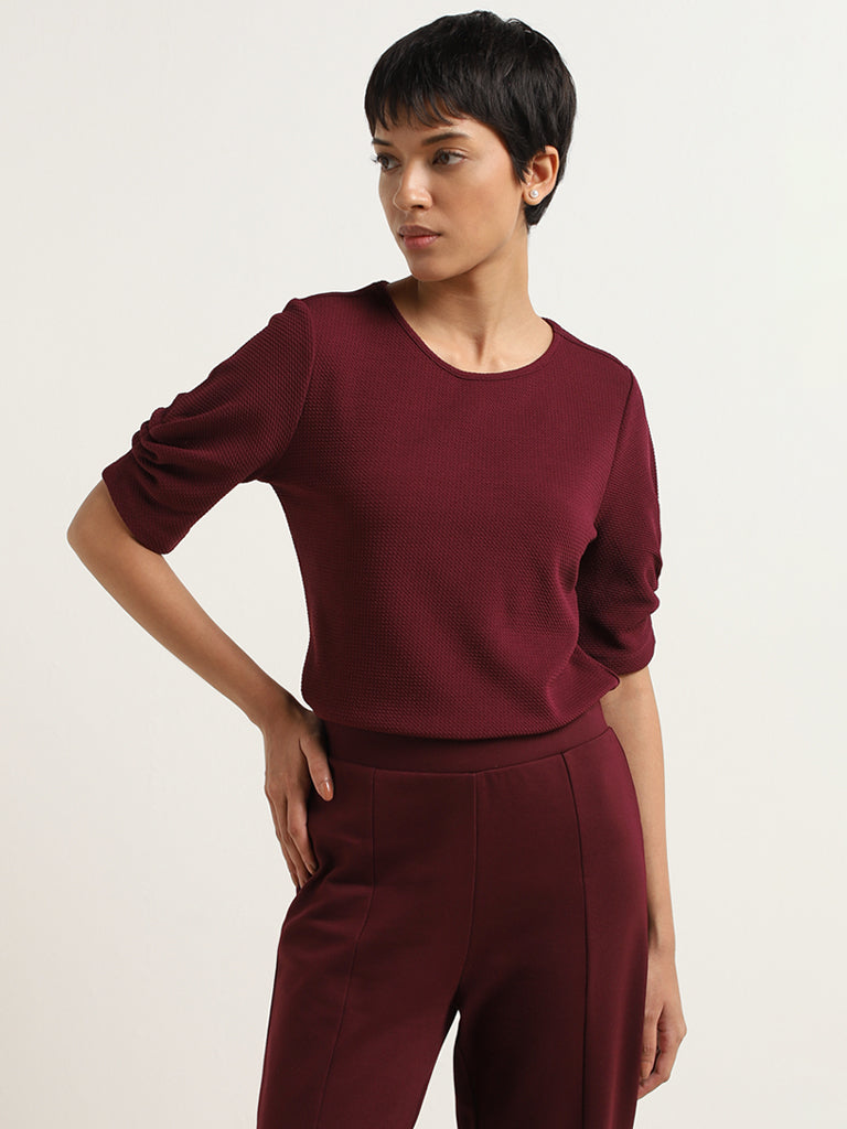 Wardrobe Maroon Self-Patterned Top